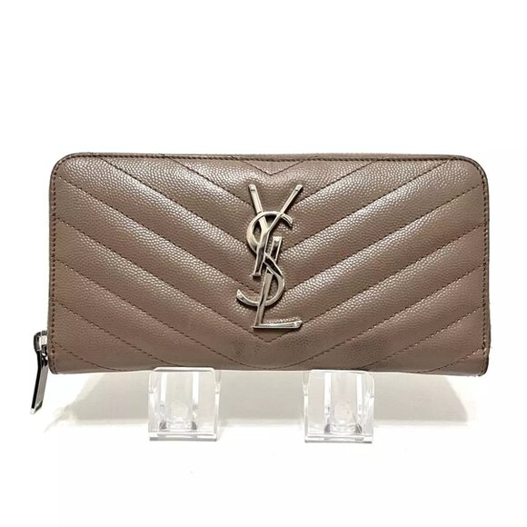 Auth SAINT LAURENT PARIS Beige Leather Long Wallet - Picture 1 of 5